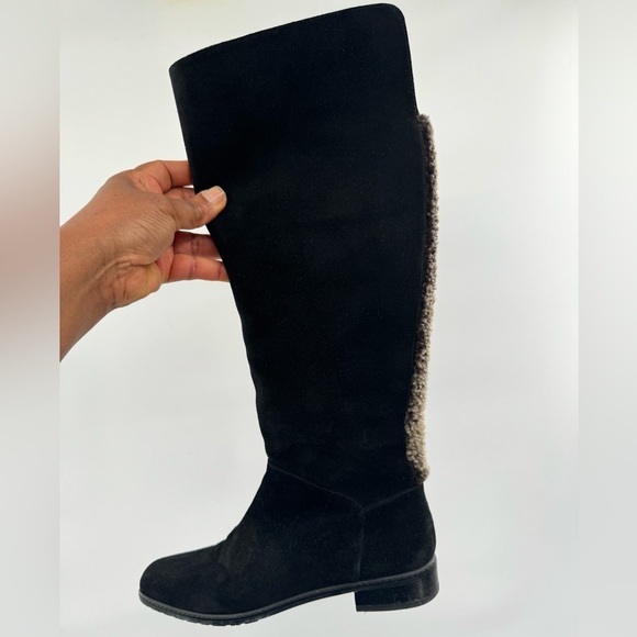 Stuart Weitzman black suede fur lined riding boots with zip size 8M - Picture 2 of 10